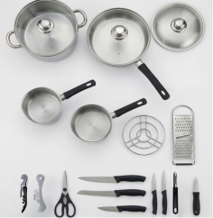 KIT INOX CPF'24 - FAITOUT-CASSEROLES-SAUTEUSE-COUVERCLE-DESSOUS PLAT-RAPE-CTX