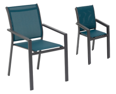 FAUTEUIL ESSENCIA EMPILABLE PIED ALU ANTHRACITE/BLEU CANARD - 196810D
