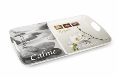 PLATEAU DE SERVICE  MELAMINE 46 X 30CM MOTIF  " GRIS CALME "
