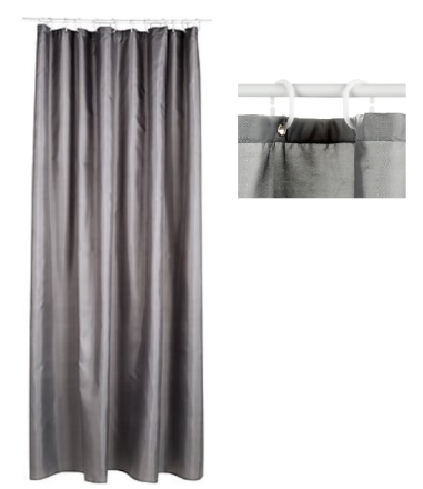 RIDEAU DE DOUCHE GRIS 180 X 200 CM POLYESTER - LAVABLE EN MACHINE