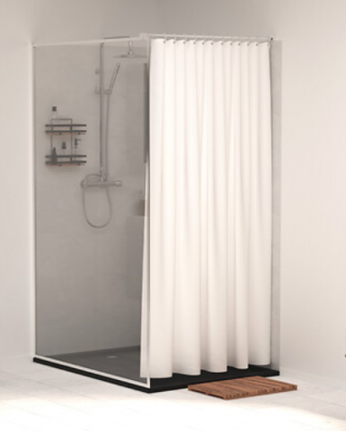 RIDEAU DE DOUCHE BLANC 180 X 200 CM POLYESTER - LAVABLE EN MACHINE