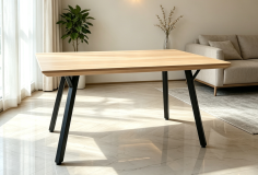 TABLE 120X80 CM X 75CM HAUTEUR - PIED HAUT NOIR PLATEAU BOIS CLAIR -  MATHILDE