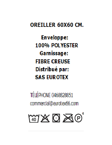 OREILLER BLANC COTON 60X60 - 550g - MR 2022